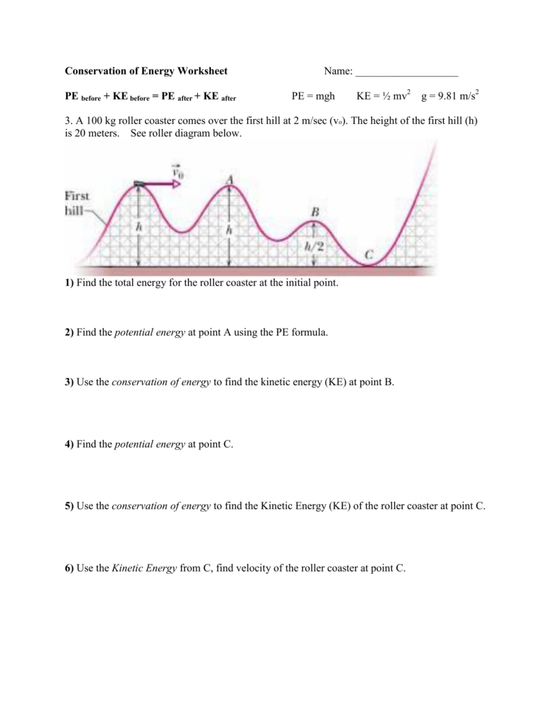 Conservation Of Energy WorksheetName