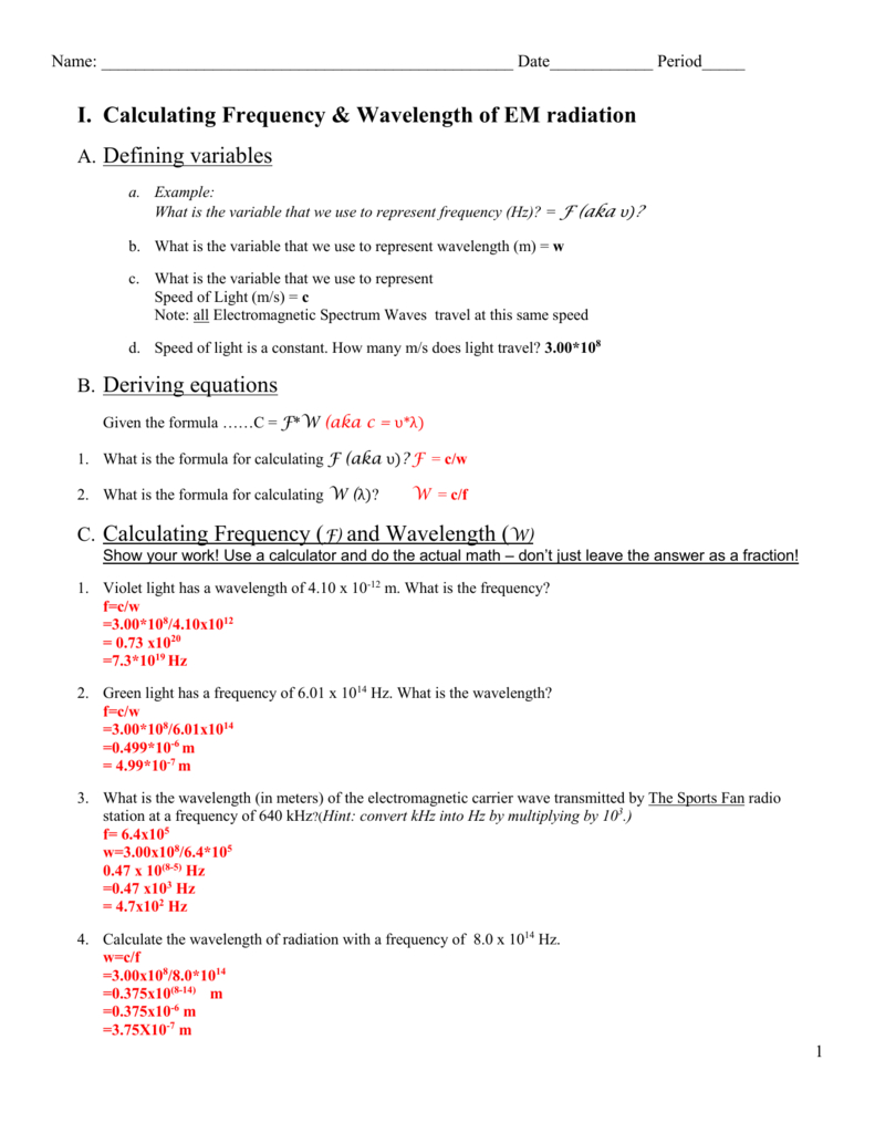 I Calculating Frequency Velength Of Em Radiation Db excel