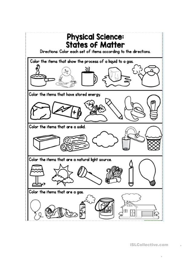 Matter And Energy Worksheet States Of Matter English Esl Worksheets For