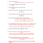 Worksheet Ionization Energy Key