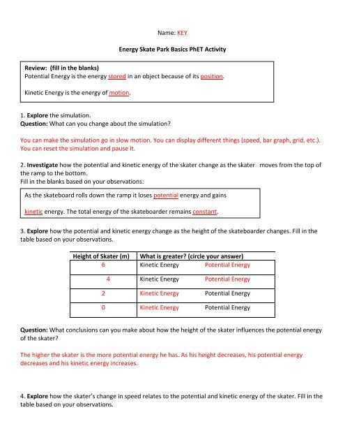 Energy Skate Park Lab Answers Energy Etfs