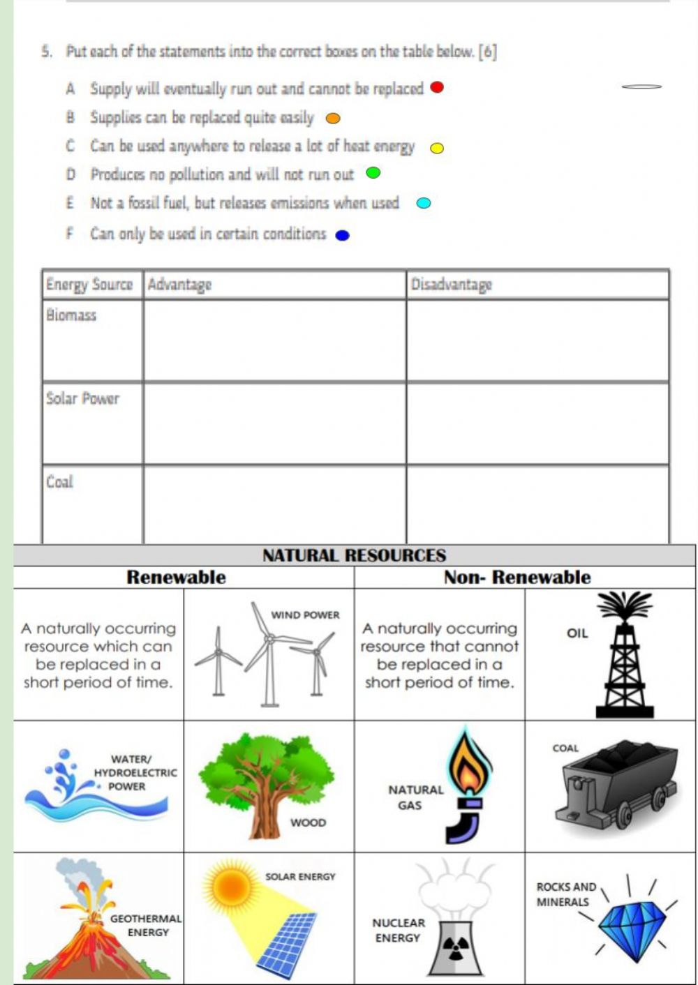 Energy Types Worksheet Energy Types Worksheet