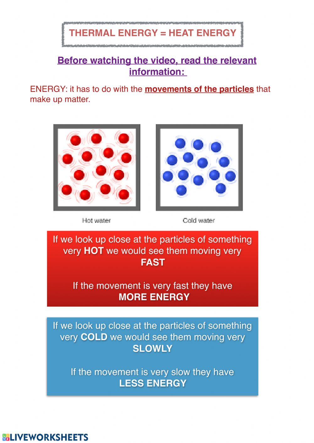 Heat Energy Worksheet Heat Energy Worksheet