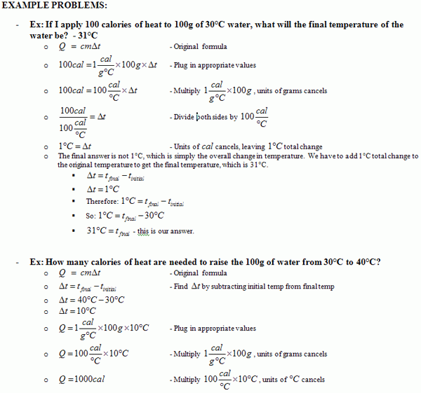 PWHS Thermodynamics Specific Heat Worksheet
