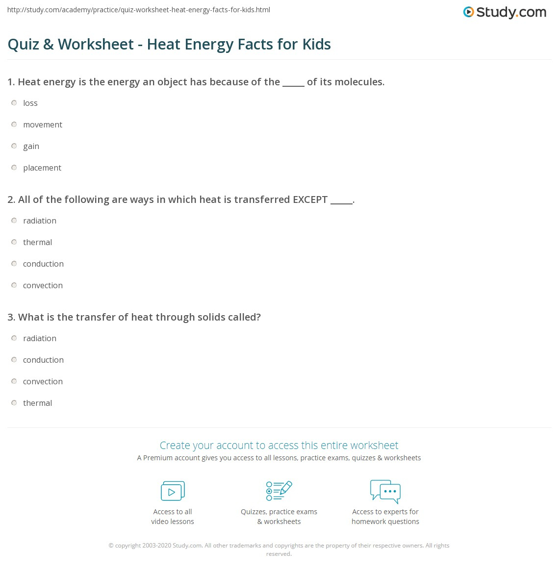 Quiz Worksheet Heat Energy Facts For Kids Study Quiz Worksheet Heat Energy Facts For Kids Study