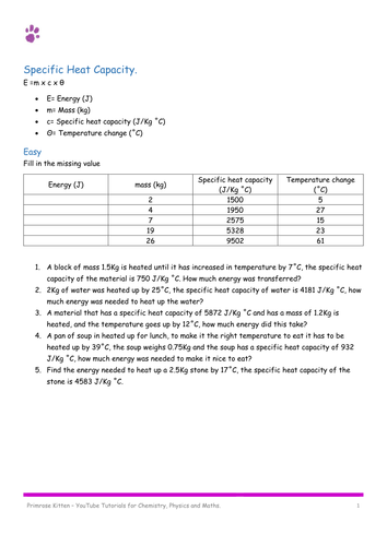 Specific Heat Practice Problems Worksheet With Answers Worksheetpedia