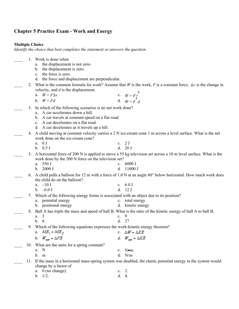 12 Chapter Test B Work And Energy Answer Key PerriHoorain 12 Chapter Test B Work And Energy Answer Key PerriHoorain