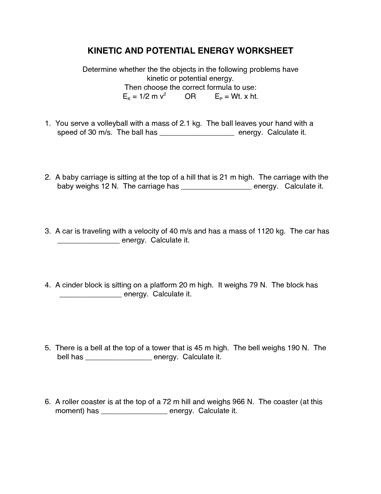 15 Potential Energy Worksheets With Answer Key Worksheeto 15 Potential Energy Worksheets With Answer Key Worksheeto