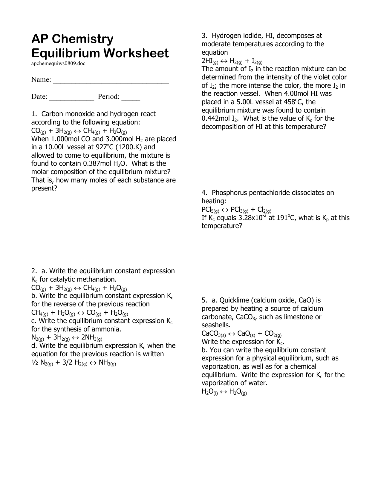 Ap Chemistry Equilibrium Worksheet Free Download Goodimg Co Ap Chemistry Equilibrium Worksheet Free Download Goodimg co