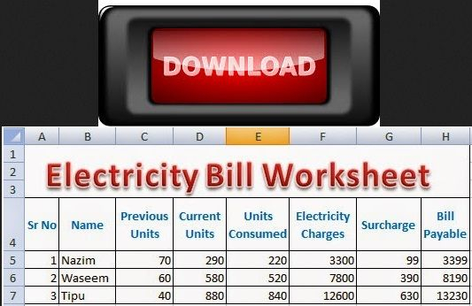 Calculating Electrical Energy And Cost Worksheet Excel Templates