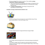 Energy Transformation Worksheet Answer Key Word Worksheet
