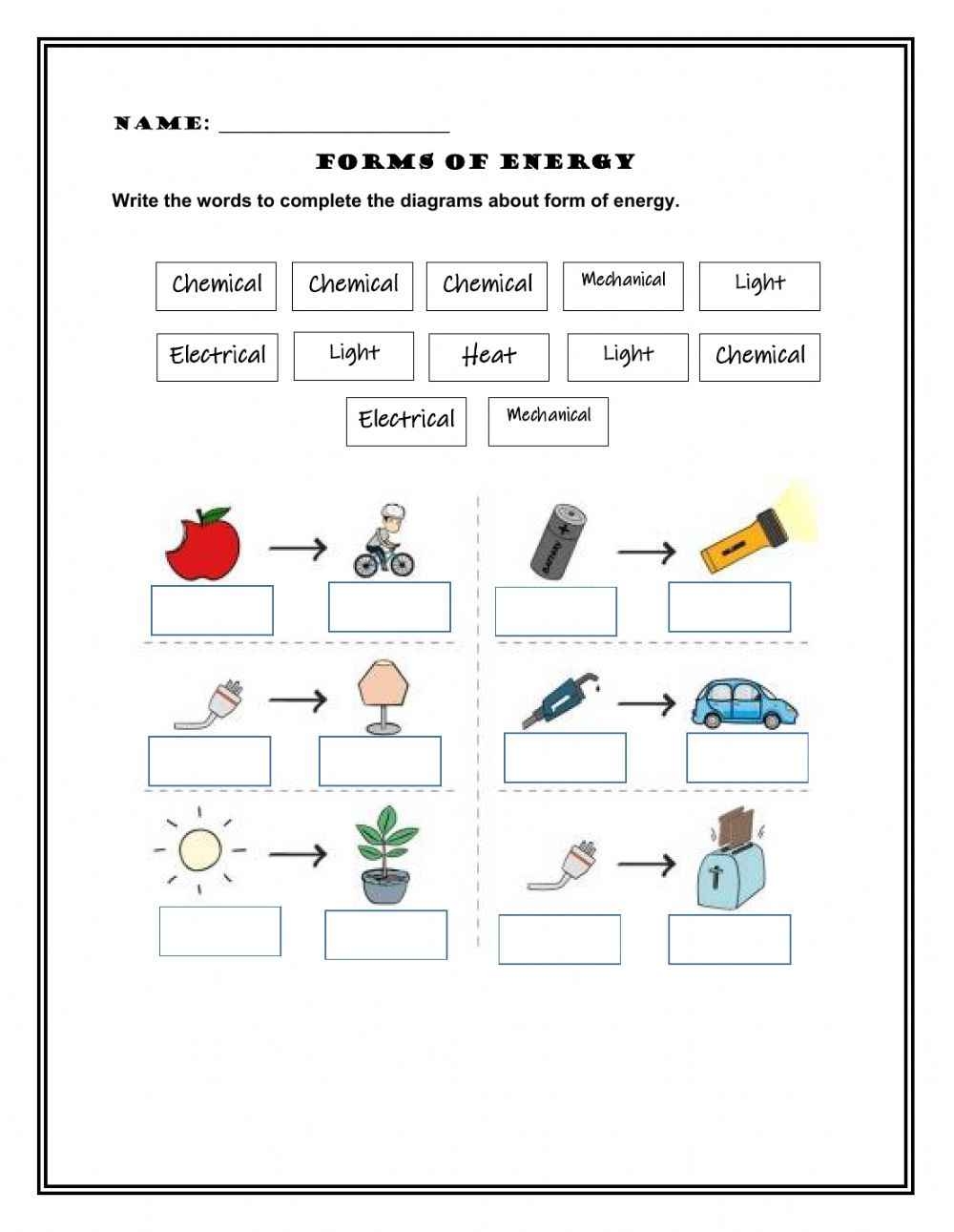 Forms Of Energy Worksheet Forms Of Energy Worksheet