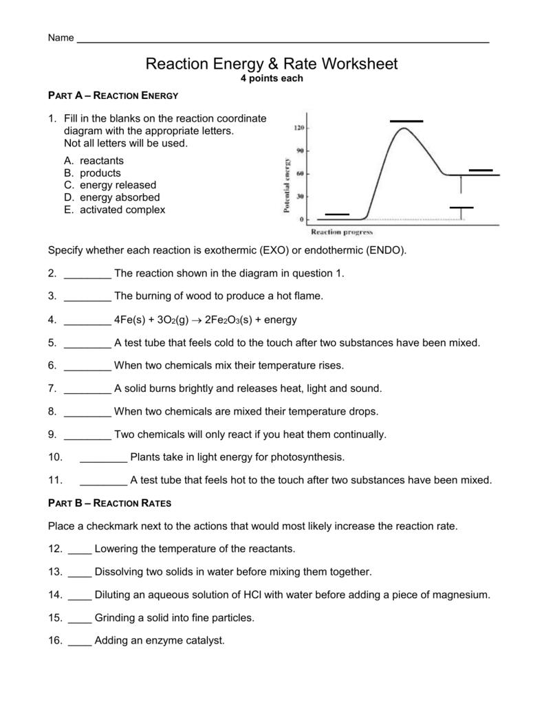 Reaction Energy Rates Worksheet Reaction Energy Rates Worksheet