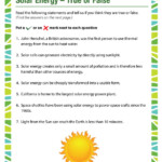 Solar Energy True Or False View 4th Grade Worksheet SoD